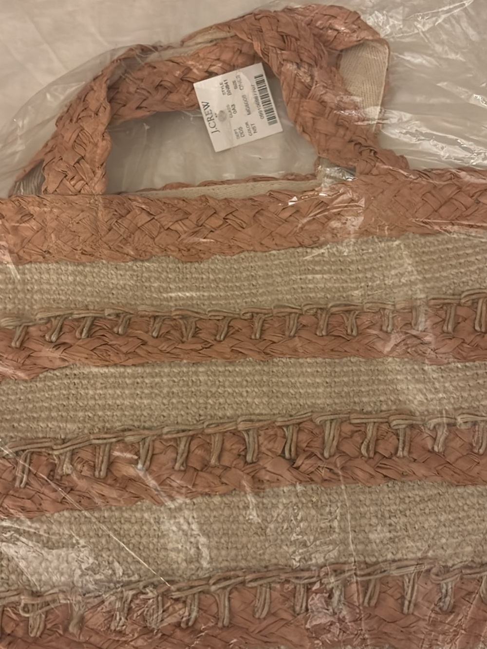 J. Crew Straw Tote with Blush-Tan Braided Trim